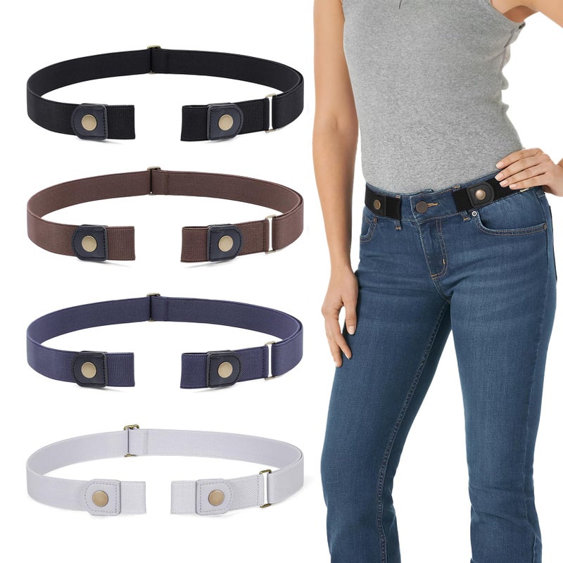 WERFORU 4 Pieces No Buckle Invisible Stretch Belt Buckle-Free Elastic Belt for Women,Black+Coffee+Blue+Grey,Waist Size 22-34 Inches - Image 1